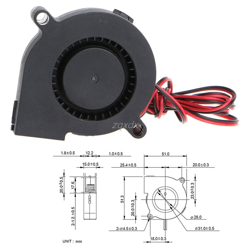 1Pc 12V DC 50mm Blow Radial Cooling Fan